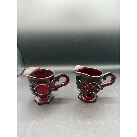 Vintage Avon “1876 Cape Cod” Ruby Red Glass Sugar Bowl w/Two Creamers - Picture 8 of 8